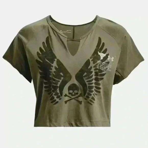 NWT Under Armour Women's Project Rock Wings Army Green Workout Loose Top Size L - Picture 8 of 15